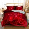 Red Rose Duvet Cover Set Red Flower Gray Background 3D Comforter Cover Valentine's Day Gift King Queen Size For Girls Women Kids