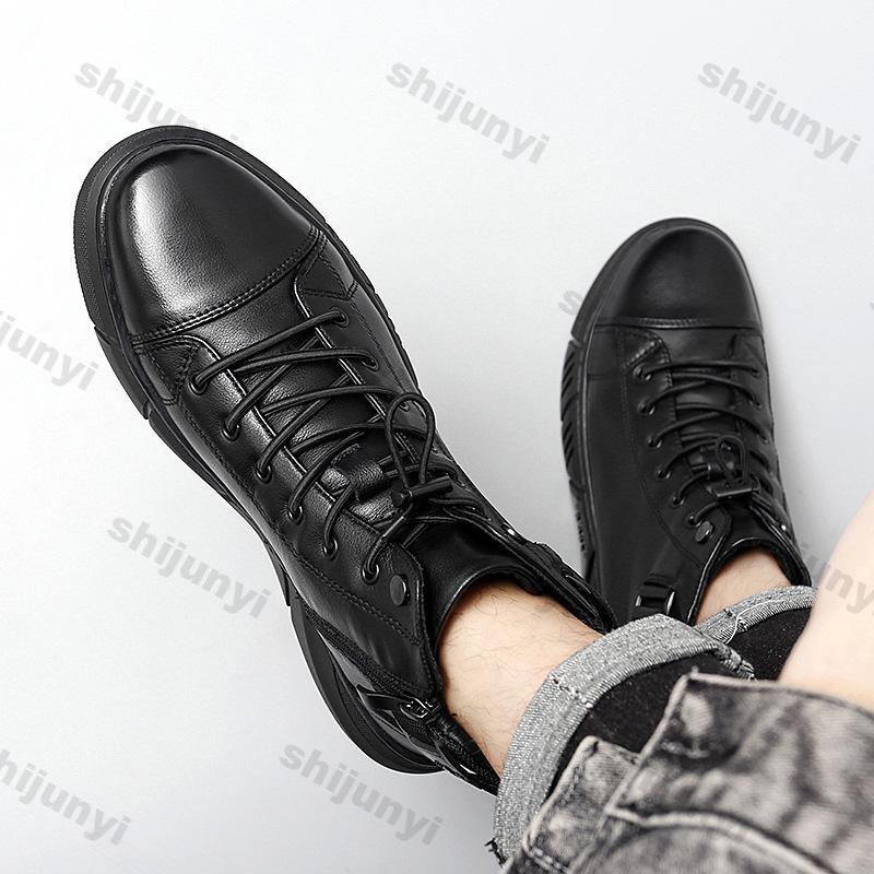 Fashion Men High-top Sneakers Autumn New Fashion Comfortable Platform Soft Leather Boots Men Outdoor High Top Casual Mid Top Sports Shoe