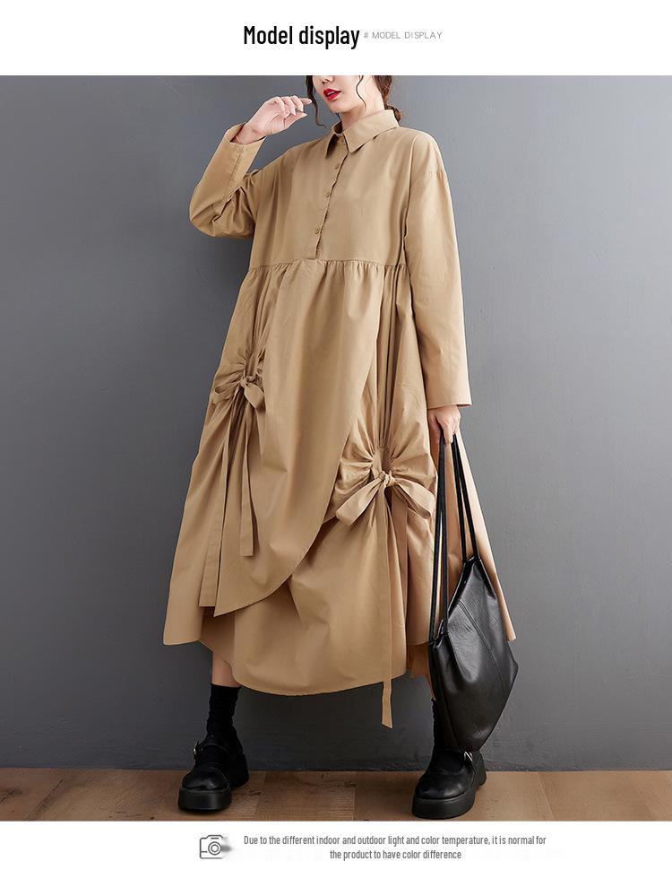 Frühling & Herbst Übergröße Spitze Langarm Hemdblusenkleid