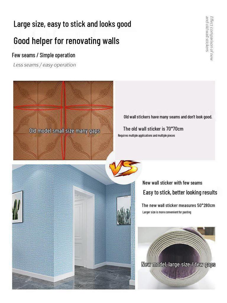 3D Self-Adhesive Linen Wallpaper: Thickened, Moisture-Proof, Light-Blocking, Thermal Insulation, Fire Retardant Aluminum Foil.