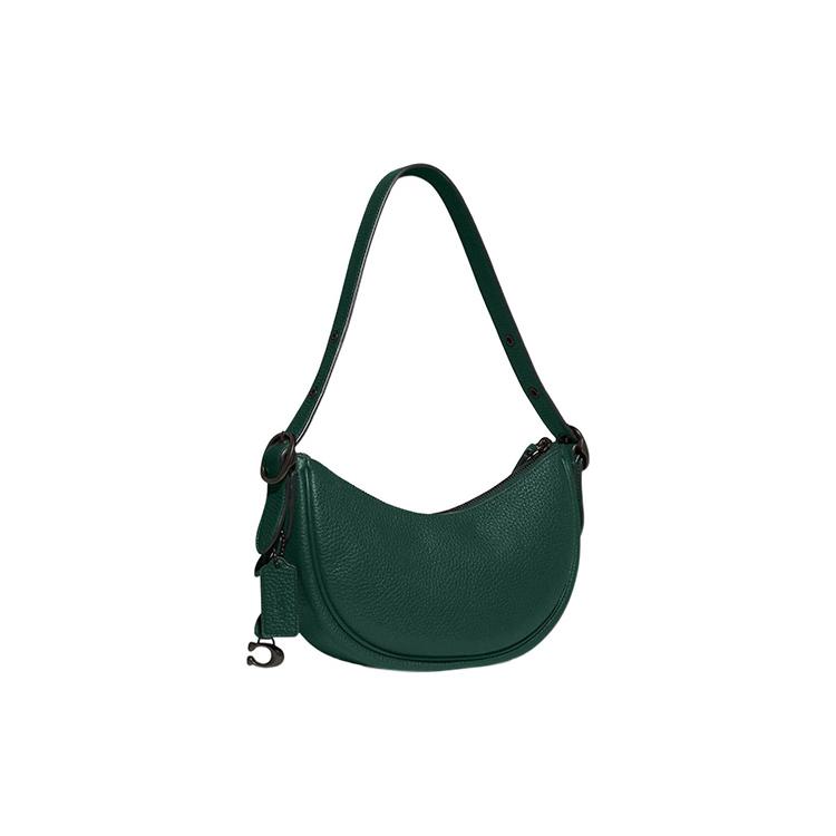 New COACH Luna Pebbled Leather Handbag, Shoulder Bag Women's Forest Green CC439-V5FOR
