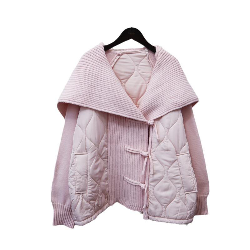 Navy Collar Splicing Sweater Cardigan Women's Autumn New Lazy Style Design Sense Loose Knitted Jacket