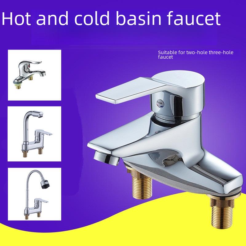 Hot and Cold Bathroom Basin Faucet, Full Copper Body, Three-Hole Configuration