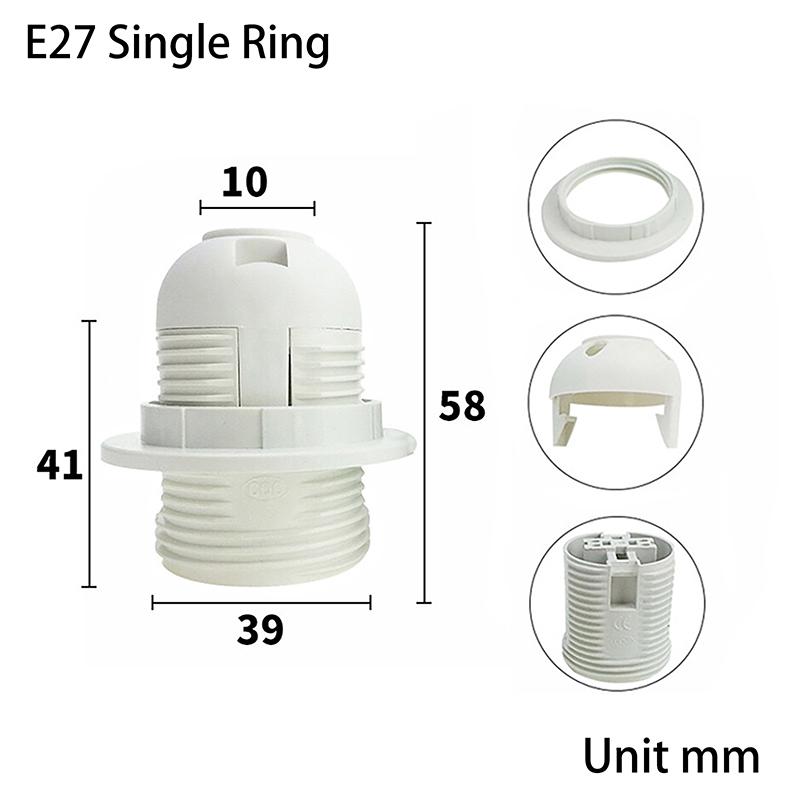 250V 4A E27 Light Bulb Base Plastic Full Screw Lamp Holder Pendant Socket Lampshade Ring for E27 Light Bulb White Black 1PC