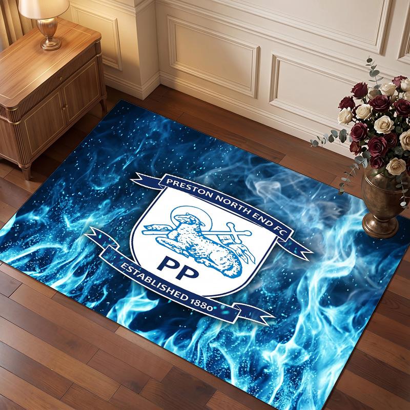Preston North End Football Print Crystal Velvet Rug, Comfortable Water Absorbent Non Slip Indoor Floor Carpet