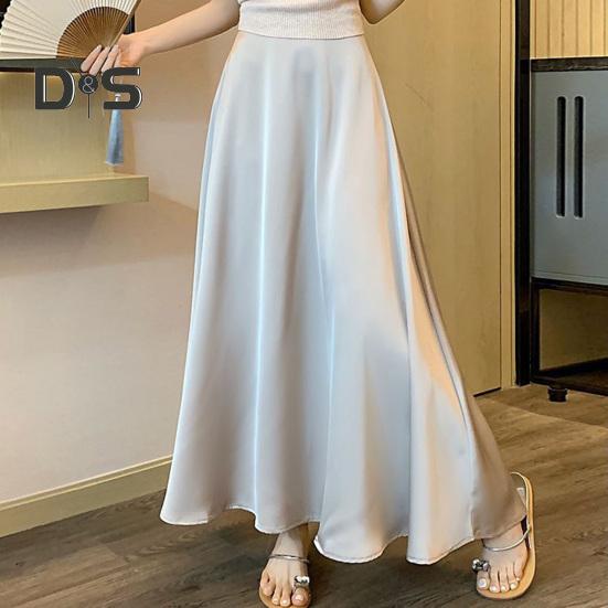 Women Fishtail Skirt High-Waisted Satin-Like Breathable Maxi Skirt Solid Color Office Skirt Work Leisure Daily Wear