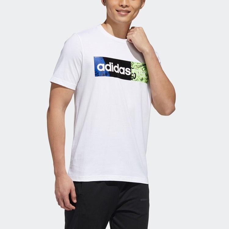 adidas Neo Contrasting Colors Logo Printing Sports Short Sleeve White Men's GJ8896