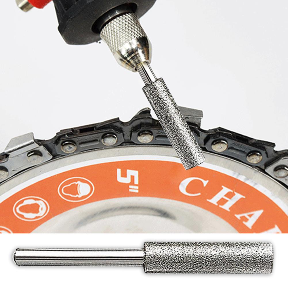 5/10Pcs Diamond Coated Cylindrical Burr 4/4.8/5.5mm Chainsaw Sharpener Stone File Chain Saw Sharpening Carving Grinding Tools