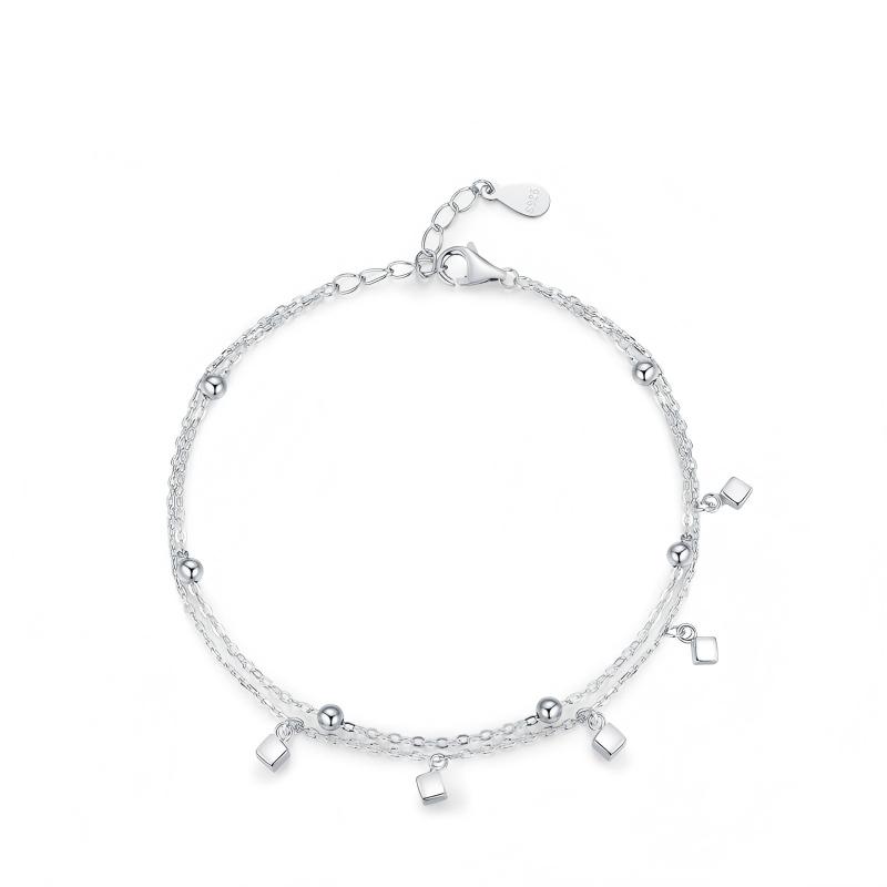 Moissanite 925 Sterling Silver Double-layer Square Bracelet Niche Design Adjustable Chain Small Bead Bracelet Wedding Gift 925 silver