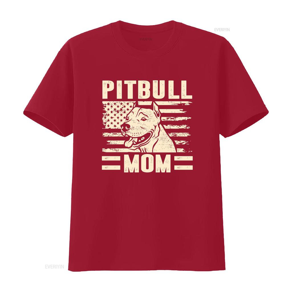 Pitbull Mom T Shirt Dog Mother Mama Lover Owner Woman Vintage Washed Casual Top For Everyday Wear Homme Graphic Versatile