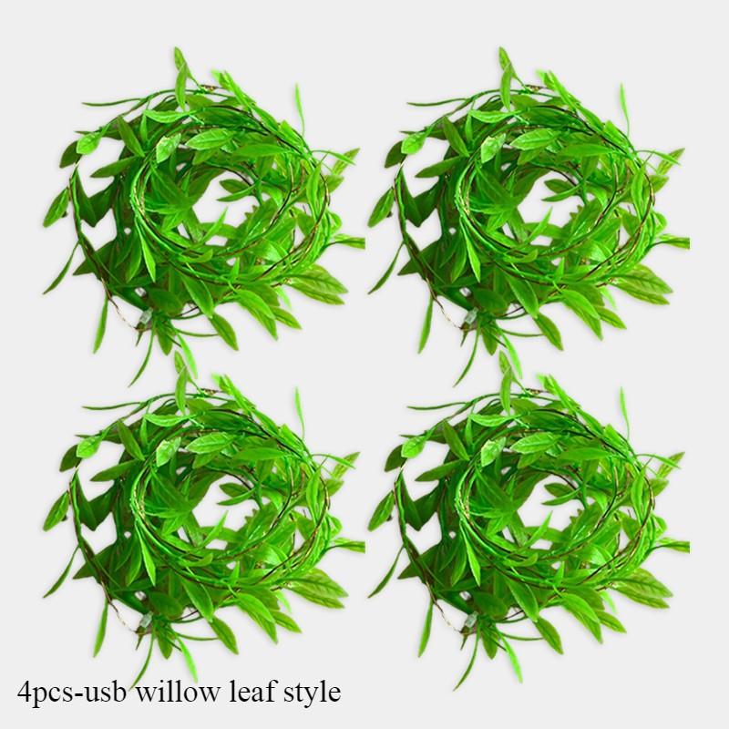 1/4/8PCS 2M Climbing Rattan Light String Willow Leaf USB Outdoor Copper Wire Rattann  Wedding Party Decorative LED String Light