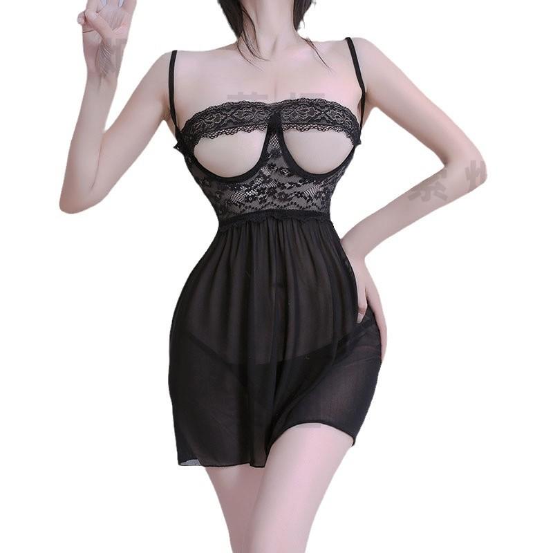 Sexy lingerie sexy perspective lace steel ring gathering uniform temptation passion qqny open suit