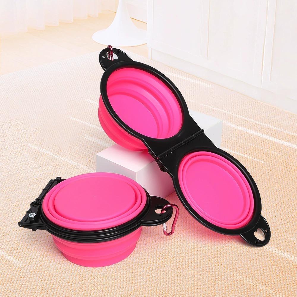 2 in 1 Collapsible Dog Travel Bowl Double Bowls Folding Food Water Bowl Portable Hangable Dog Feeder for Outdoor Dog Product