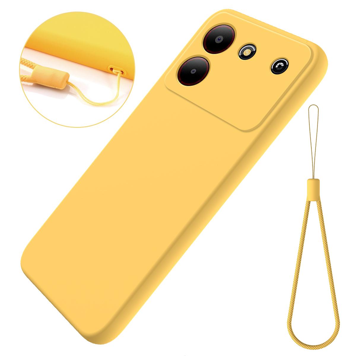 

For ZTE Blade A54 Case Thickened Liquid Silicone Shockproof Phone Cover with Hand Strap Yellow