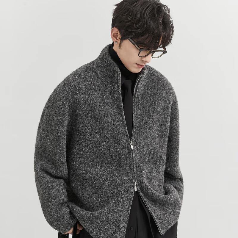 Men's Winter Stand Collar Wool Blend Zipper Cardigan