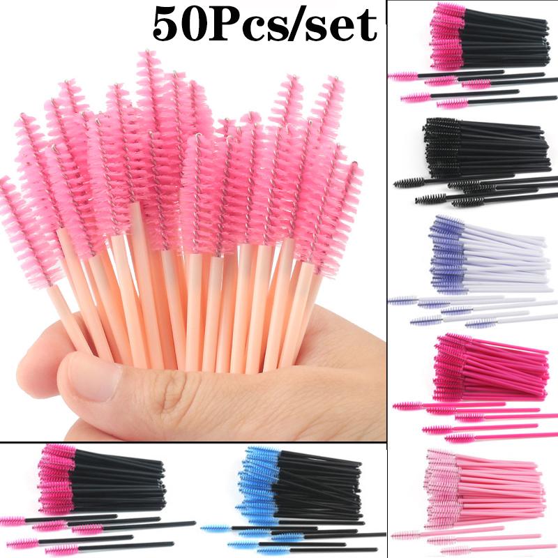 50Pcs Disposable Eyelash Spiral Brush Eyebrow Brush Eyelash Extension Comb Make Up Tool Travel Business Portable