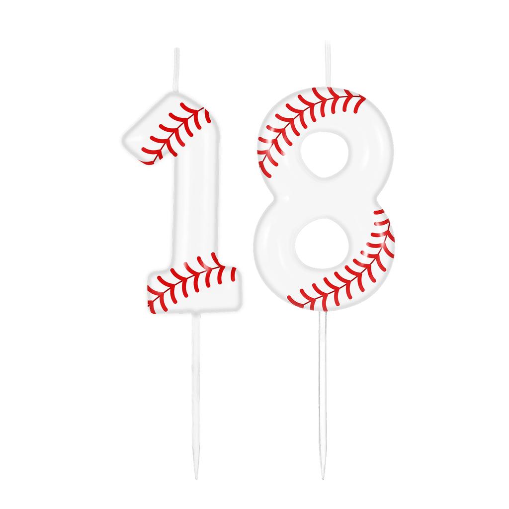 Baseball Themed Birthday White Number0-9 Candles, Boys Girls Kids Happy Birthday Cake Topper Reunions Theme Party Supplies Gifts