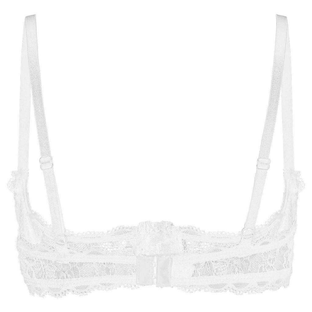 Womens Sheer Lace See Through Lingerie Adjustable Spaghetti Straps Quarter Cup Push Up Underwire Bra