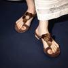 Fashion Vintage Amber Brown Toe Clip-in Flip Slippers Women's Summer New Low Heel Open Toe Anti-slip Wear-resistant Cool Slippers