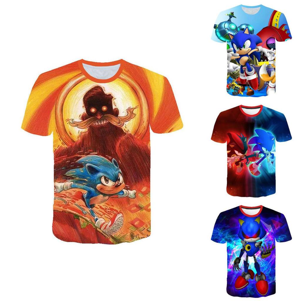 Stylisches Sonic The Hedgehog Kinder T-Shirt Mit Buntem Cartoon-Design Für Jungen Und Mädchen