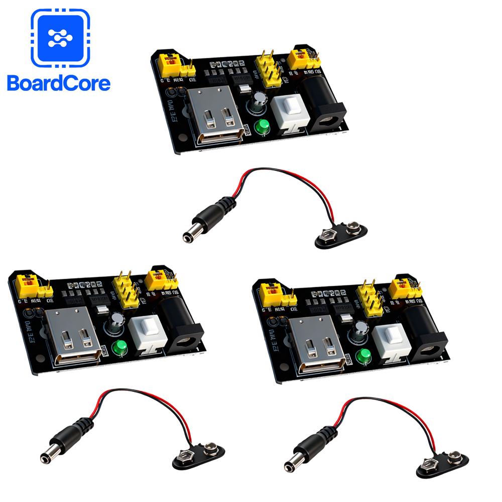 1-5set NEW 3.3V 5V MB102 Solderless Breadboard Power Supply Module 9V Battery Clip Power Cable 2.1x 5.5mm Male DC Jack Plug