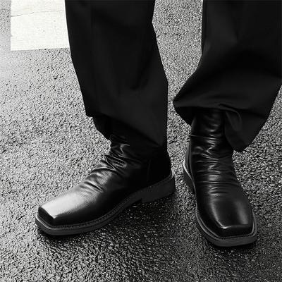 Fashion Golden Sapling Fashion Square Toe Man Chelsea Boots Microfiber Leather Men Black Ankle Booties Business Gentleman Tide Shoes