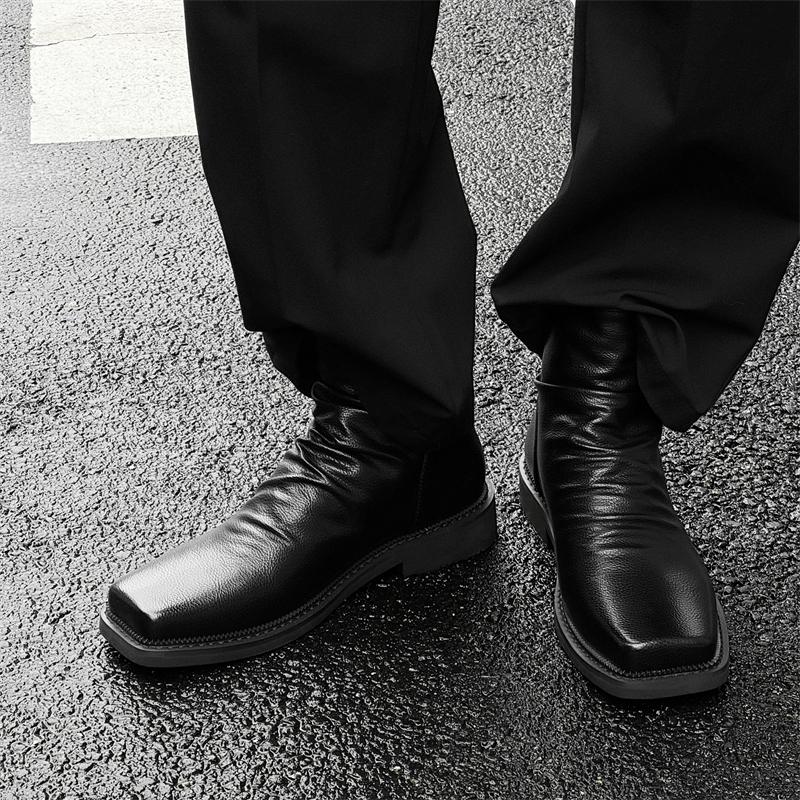 Fashion Black Men's Short Boots Fashionable and Personalized Design New Style Outdoor Trendy Party Daily Quality Formal Leather Shoes
