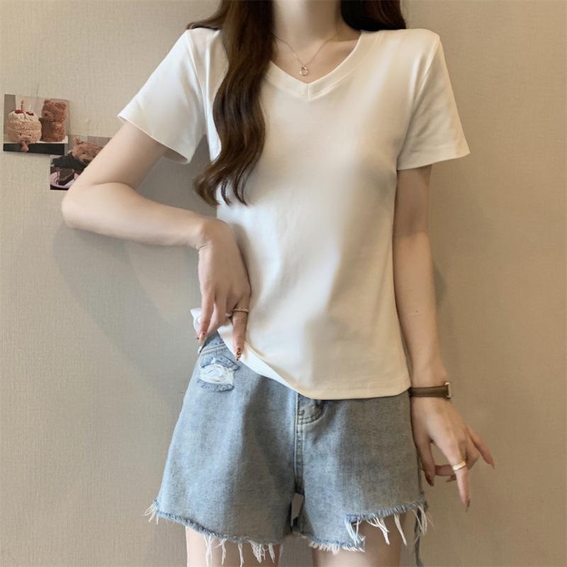 2026 Summer Women's Korean Style V-Neck Slimming Short Sleeve Casual Top