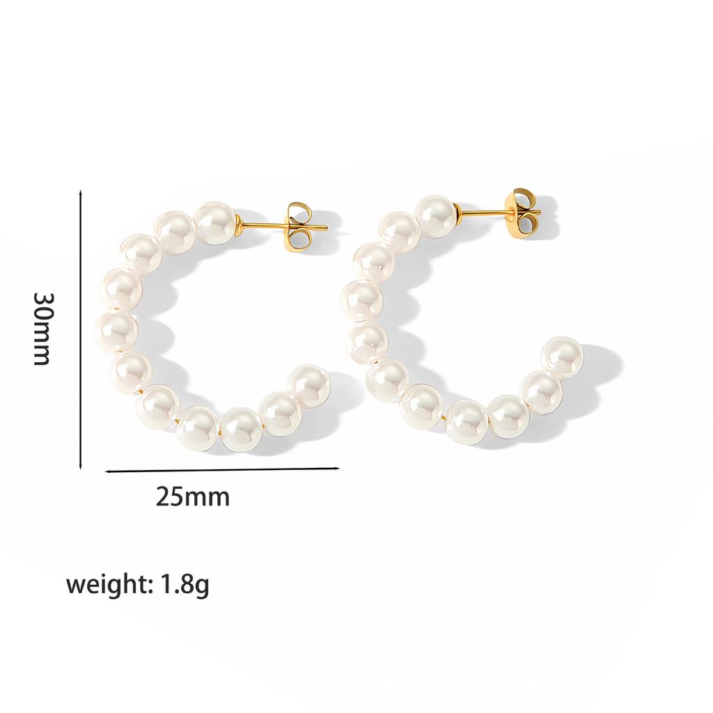 Exqusite Elegant C-Shaped Pearl Beaded Earrings Light Luxury Stainless Steel Stud Earrings  For Women Daily Wearing Gifts