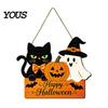 Solid Wood Festive Hanging Sign Halloween Door with Hemp Rope Lanyard, Pumpkin Ghost Printed Decoration for Friends Plaque, Wooden Front Wall