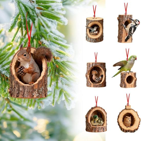 Yousheng 6-teiliges Weihnachtsbaumschmuck-Set mit Waldtiermotiven (Eichhörnchen, Affe, Koala) aus Acryl zum Aufhängen – ideal als Weihnachtsbaumdekoration.