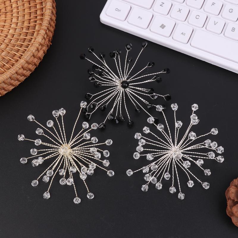 1Pair Handmade Beaded  Glass Snowflake Earrings Wedding Dress Exaggerated Ear Studs Bridal Jewelry Fashionable Jewelry
