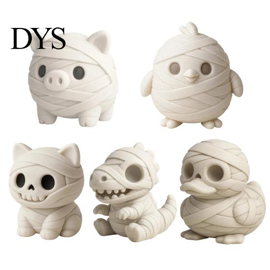 Holiday Gift for Friends Miniature Mummy Animal Figurine, 3D Printed Pig Chicken Dino Duck Small Plastic Figures Cat Statue, Spooky Cute Desk