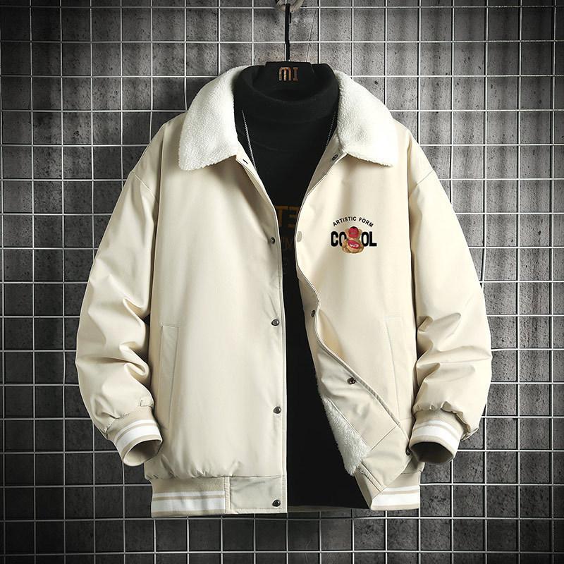 Cotton-padded Men's Autumn and Winter Trendy Brand Lamb Wool Collar Couple Jacket Thickened Warm Cotton-padded Men's Fashion Casual Jacket