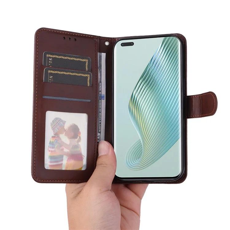 „Honor Magic5 Pro Calf Texture“ telefono korpuso stovas Telefono dėklas Odinis telefono dangtelis su dirželiu