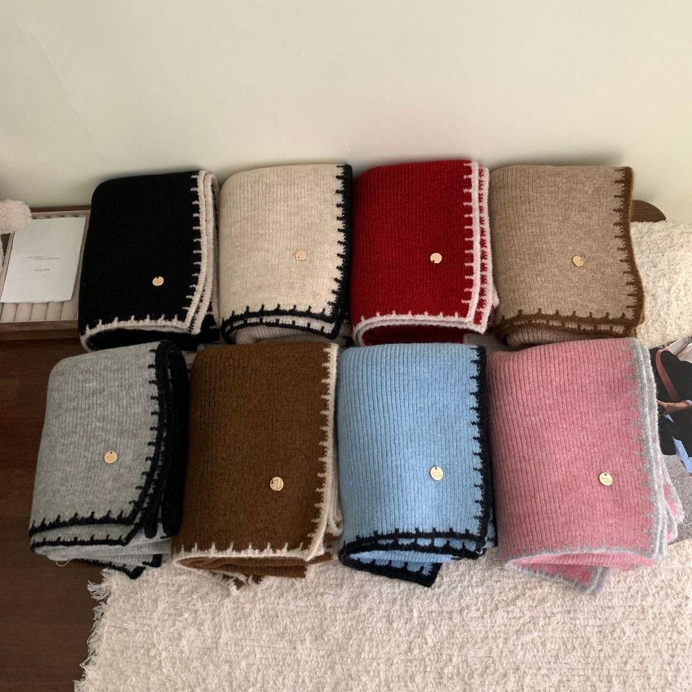 Color Matching Knit Scarf Cold-proof Neck Warmer Luxury Skiing Motorcycle Scarf  Women Men