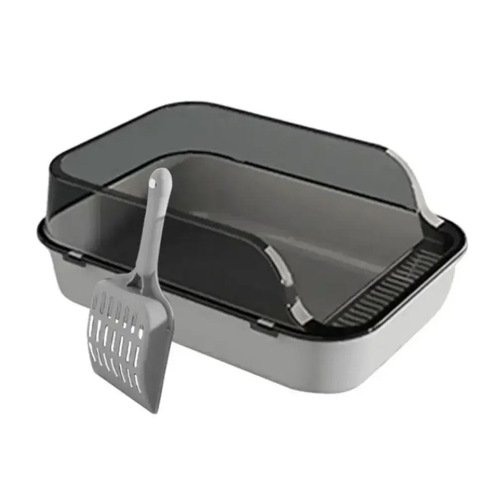 

Open Top Cat Litter Box with High Sides, Splashproof Kitty Toilet Tray for Indoor Cats Rabbits, Easy Clean Large Capacity Pan серый