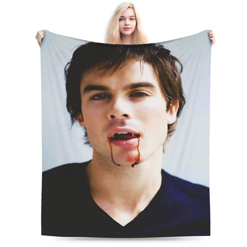 Damon Salvatore Flannel Blankets Winter  Soft Throw Blanket for Girls Boys Bedroom Graphic Bedspread Sofa Bed Cover