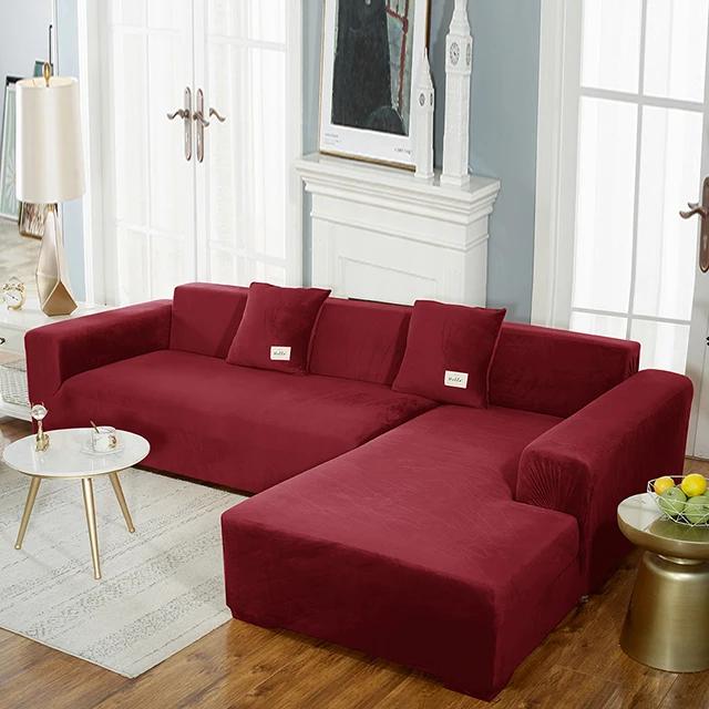 Super Soft Velvet Sofa Cover For Living Room Elastic L Shaped Chaiselongue Corner Couch Slipcover Washable Armchair Sofa Covers
