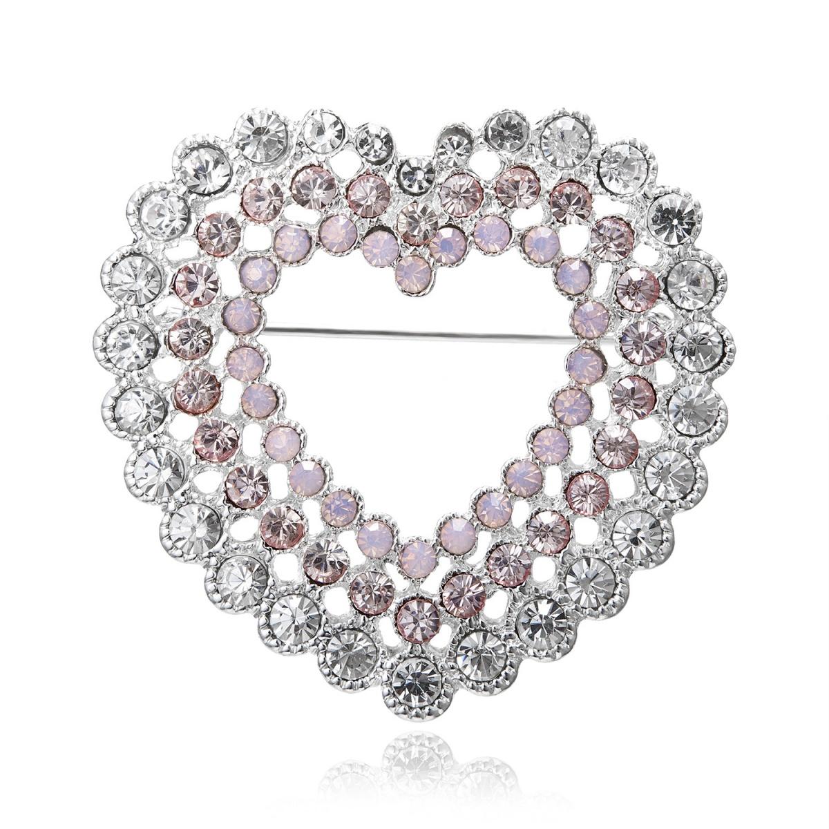 

Exquisite Full Rhinestone Hollow Heart Brooches For Women Men Elegant Pink Crystal Love Heart Buckle Clothes Pins Party Jewelry