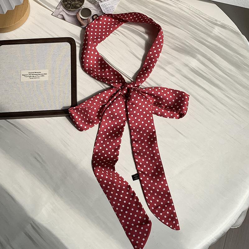 Wind 190 Polka Dots Slender Narrow High-end Small Tie Tied Hair Belt Silk Scarf Women's Streamer Bag Strap