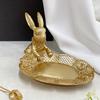 Cute Golden Bunny Figurine Luxury Jewelry Ring Tray Home Desktop Decoration Easter Rabbit Statue Resin Crafts Dresser Ornaments