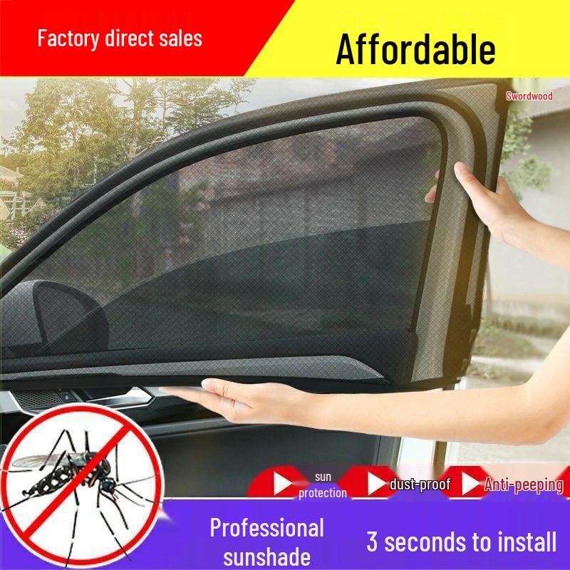 Car Window Mosquito & Sunshade Mesh Screen - Anti-Catkins Privacy Curtain with Ventilation & Sunscreen Protection