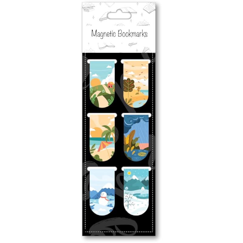 Papboo Pack of 6 Seasons Magnetic Bookmarks,Matte Finished Gifts for Book Readers Writers,Aesthetic Bookmarks