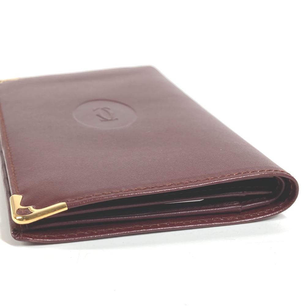 CARTIER Must de Line logo Card Holder Pass Case Card Case Leather wine-red