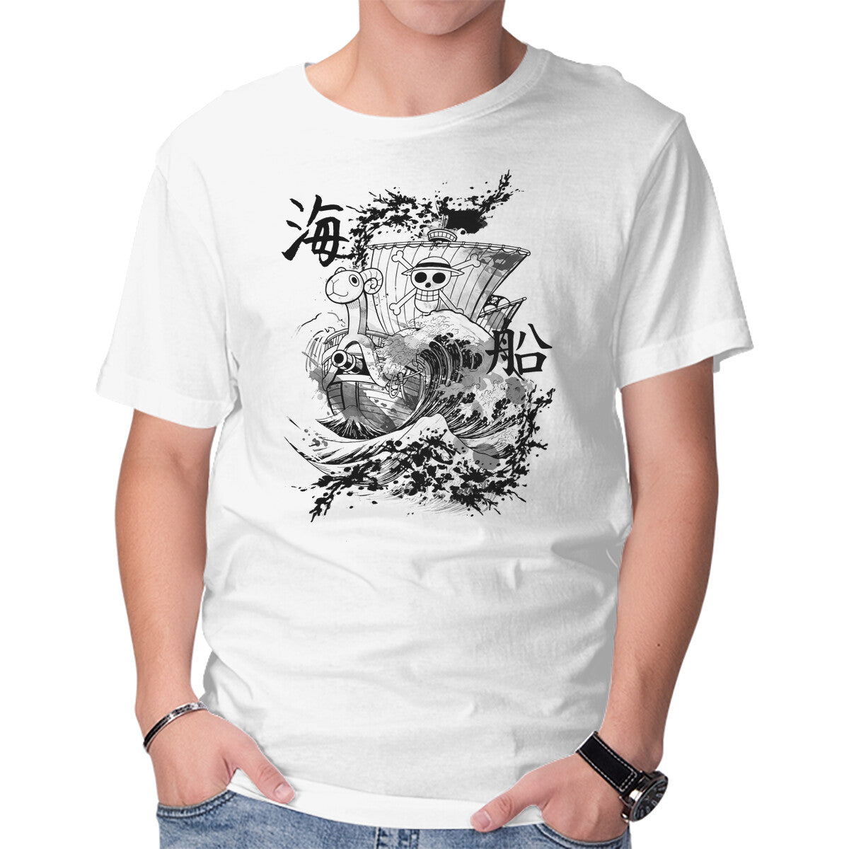 Unisex Crew Neck T-Shirt Ship Sea Ink Graphic Short Sleeve Casual Tee L