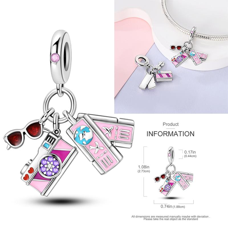 New Copper Charms Beads Pink Series Perfume Cake Princess Skirt Pendant Fit Original Bracelet Diy Jewelry Gifts