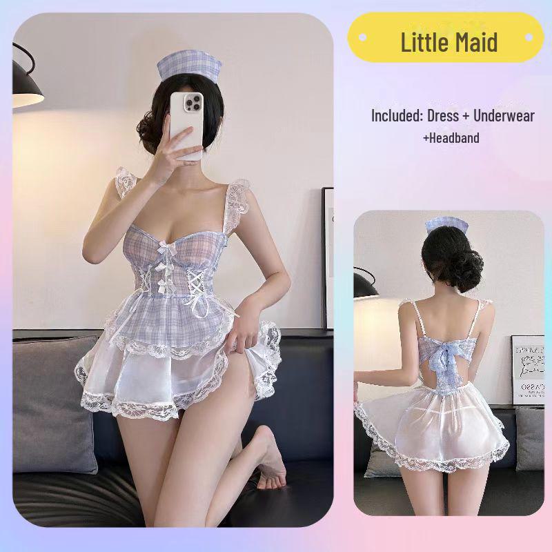 Pure Desire Lace Maid Nurse Outfit: Cute, Sexy Temptation Lingerie with Suspender Dress