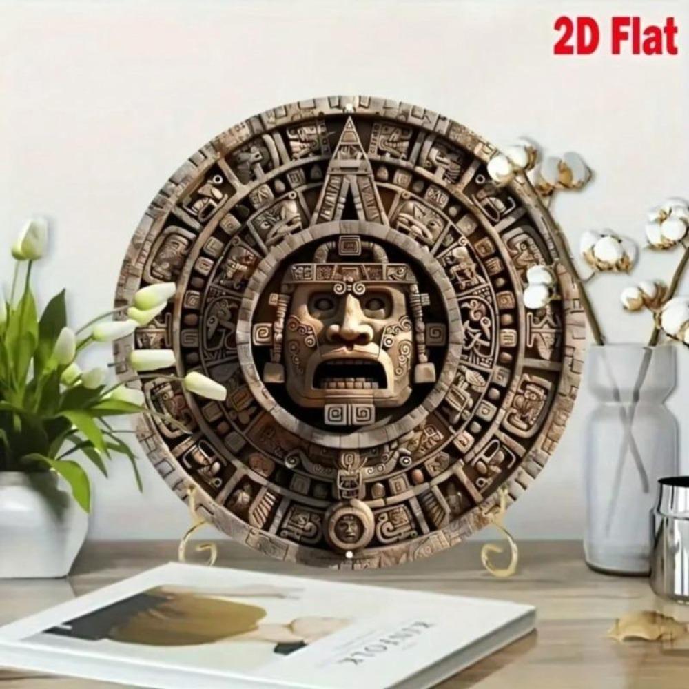 Metal Wall Art Mayan Carving Wreath Sign Tropical Decor for Home Cafe Restaurant