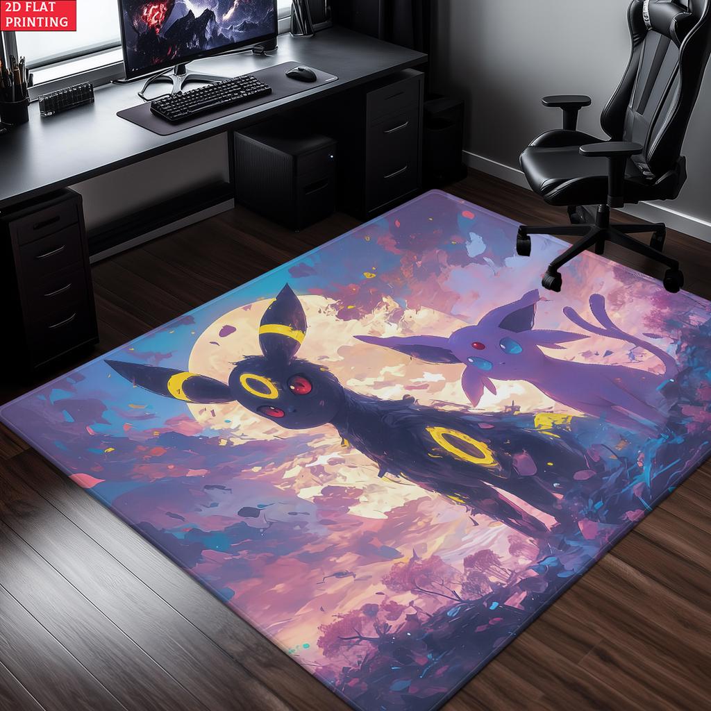 Anime Style Moon & Psychic Fox Area Rug Non Slip Soft Floor Mat For Gaming Room Living Room Bedroom Decor Washable Carpet